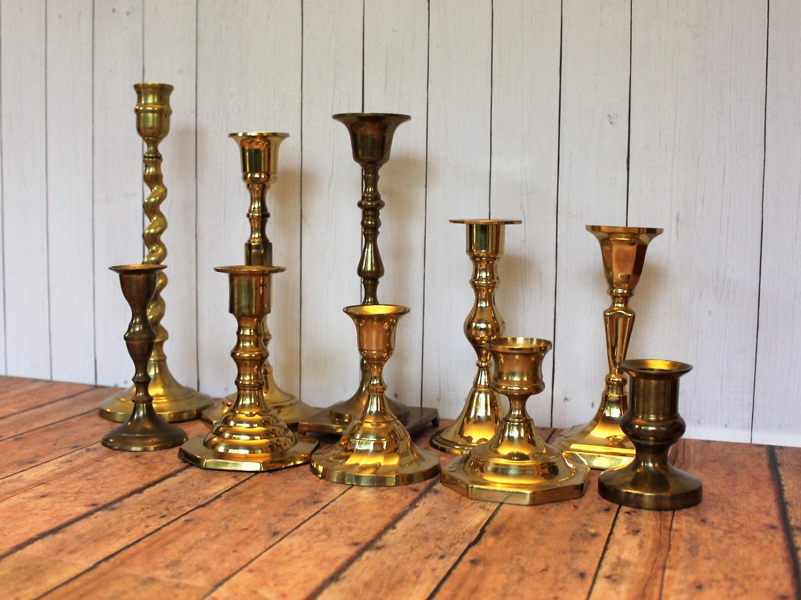 Vintage Brass Candlestick Set of 10 Mix and Match Medium and Small Size