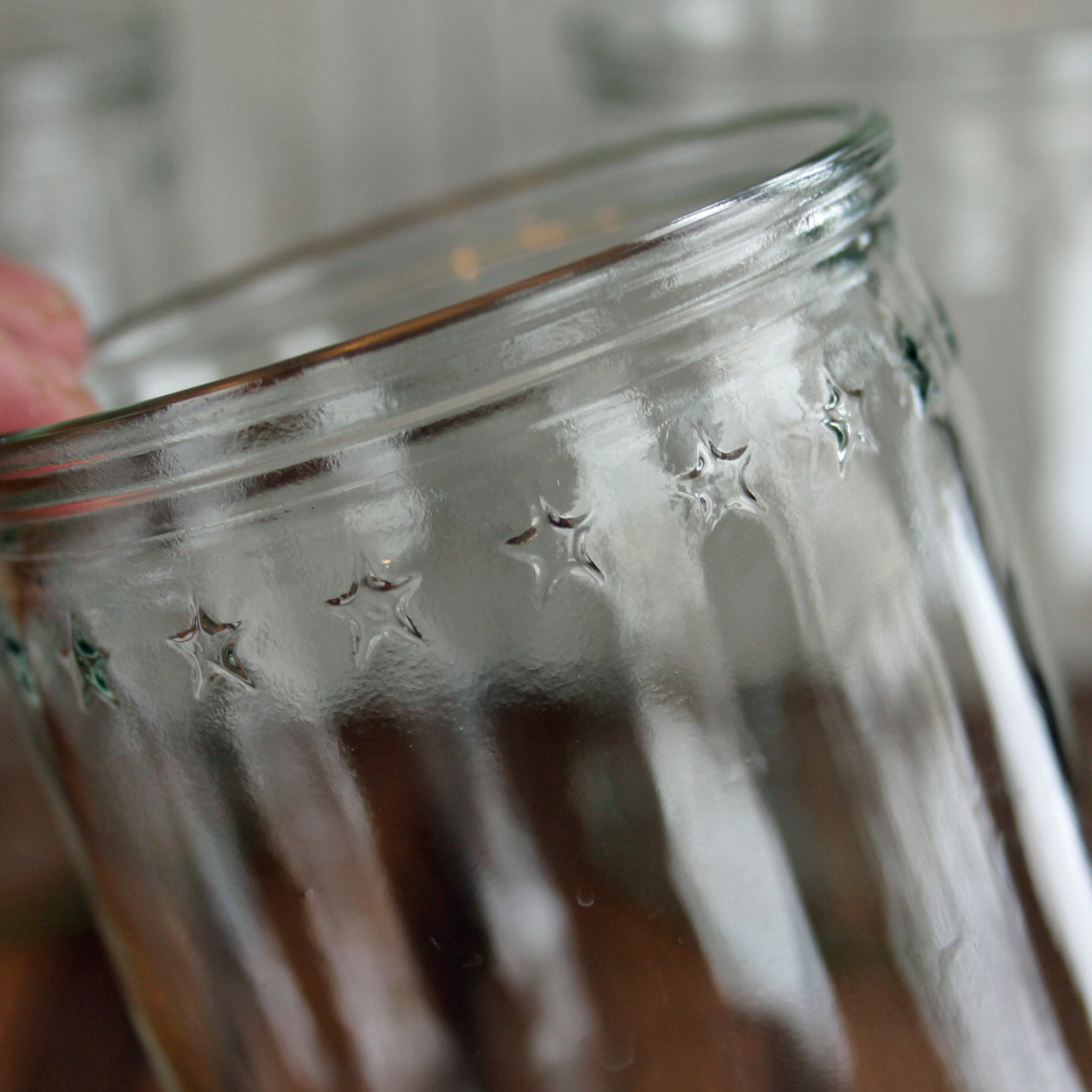Vintage Jelly Jar Juice Glasses Tumblers Set of 4 Star Border Design