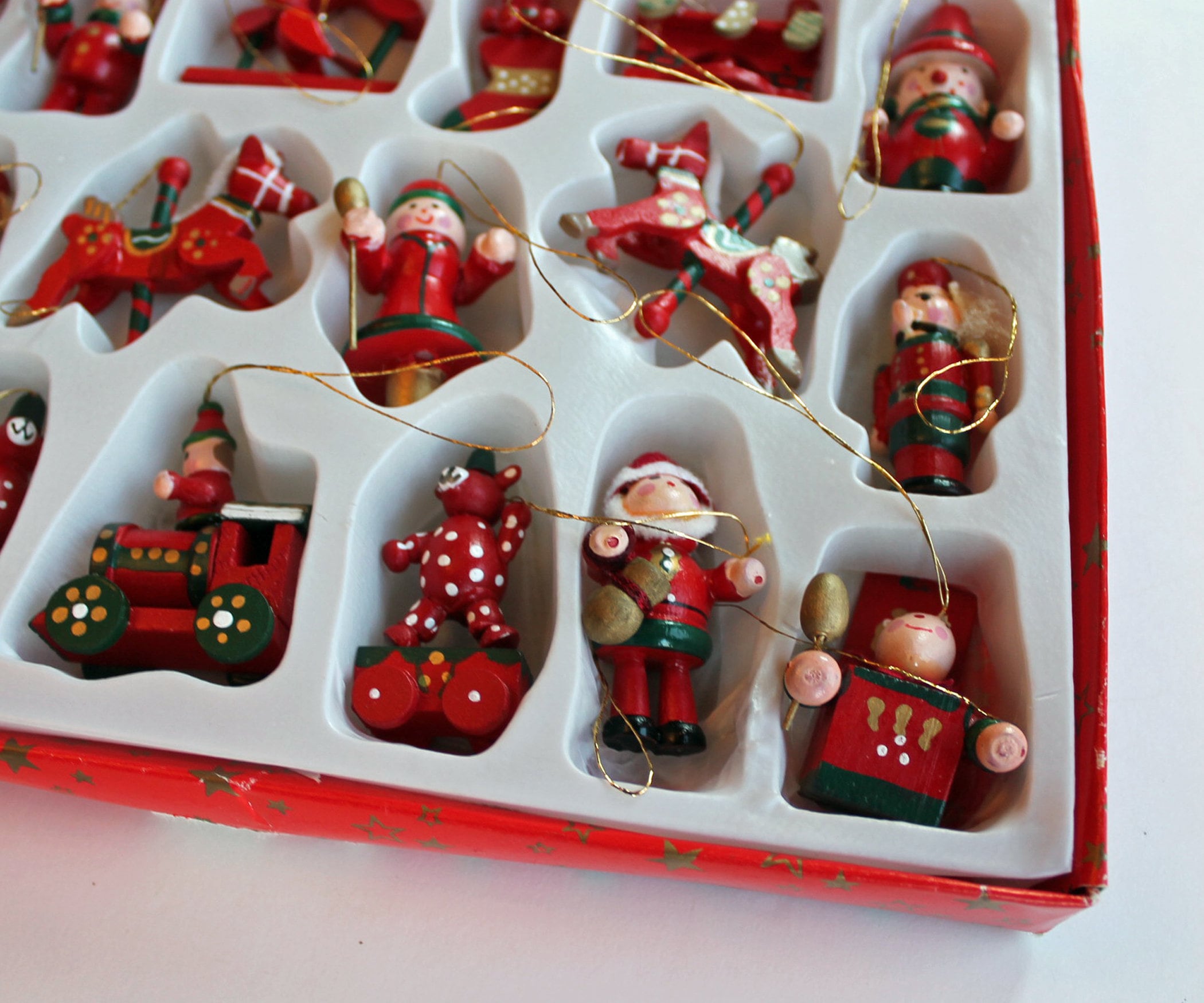 Vintage German Wooden Miniature Christmas Ornaments Set of 18 Tabletop ...