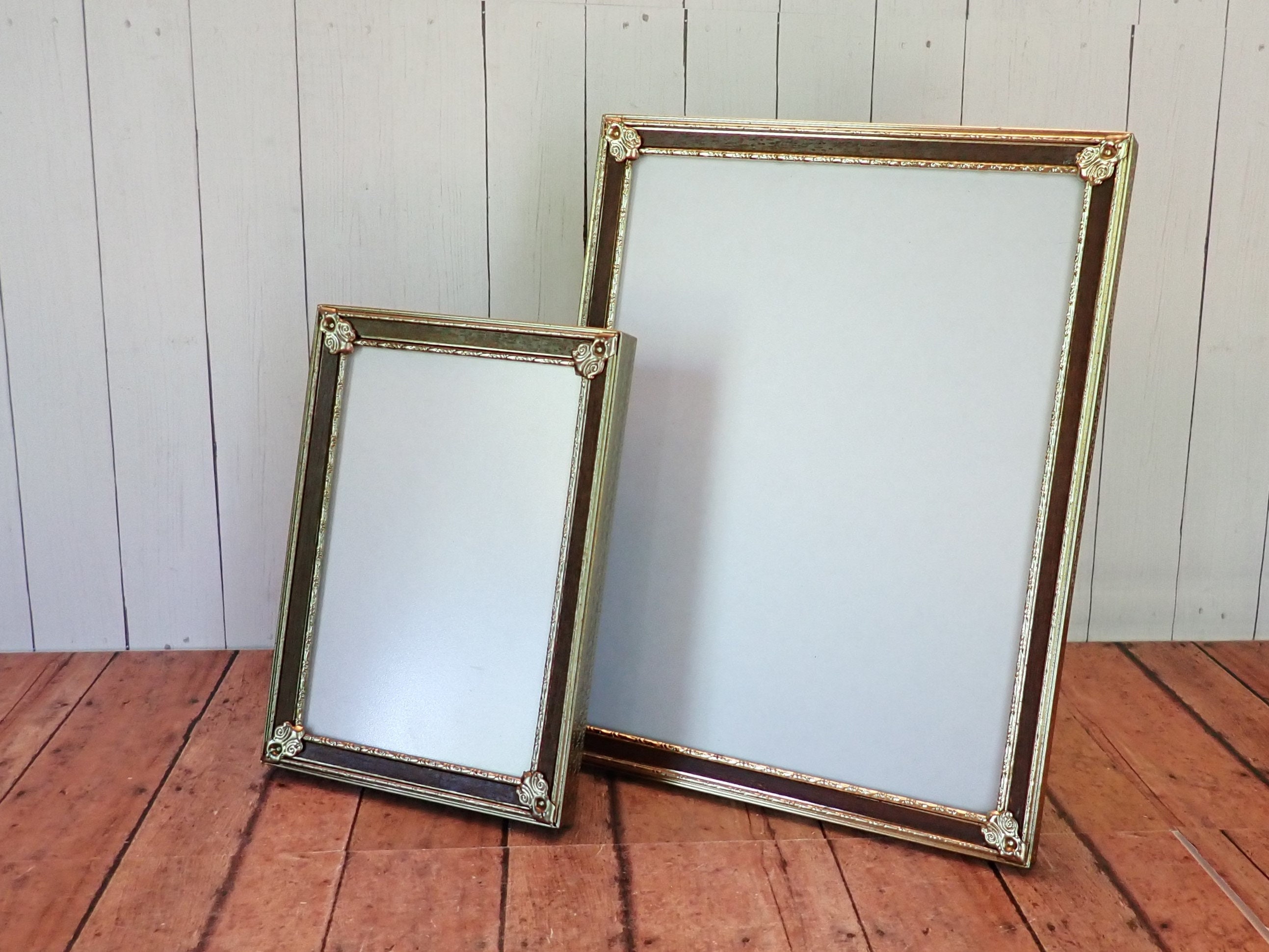 Vintage 4x6 and 8x10 Brass Golden Metal Photo Picture Frame Set of 2 ...