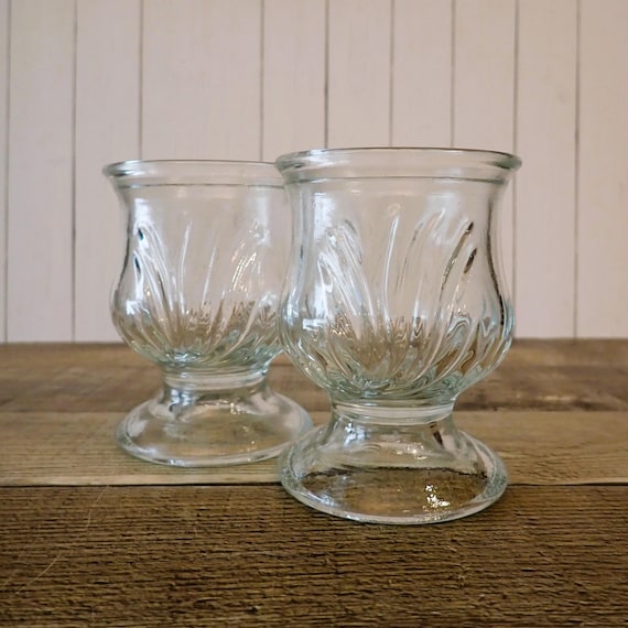 Vintage Clear Glass Footed Votive or Tealight Candle Holder Set of 2 Matching Candle Holders