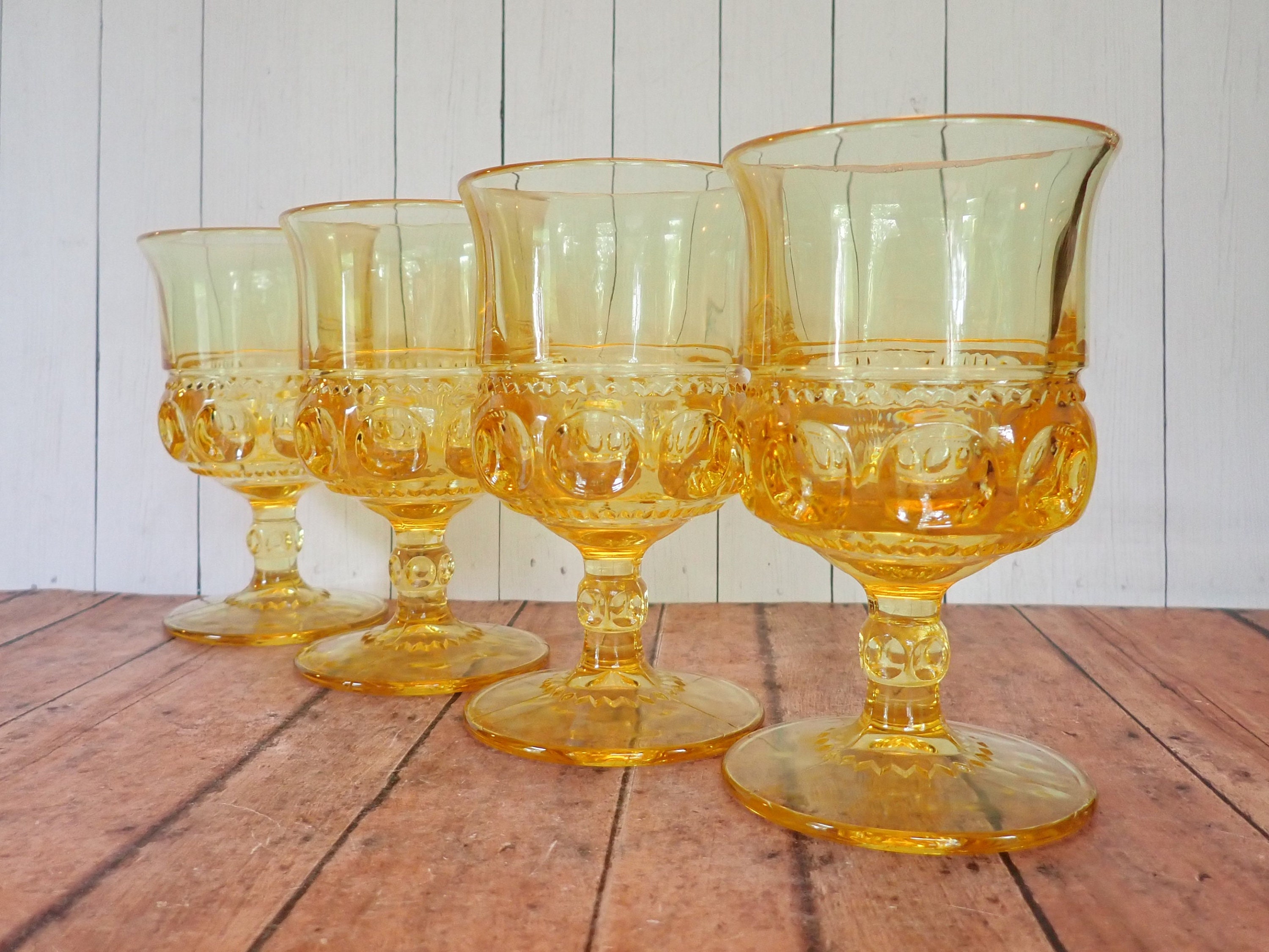 Vintage Indiana Glass Colony KINGS CROWN Yellow Topaz Water Goblet Set