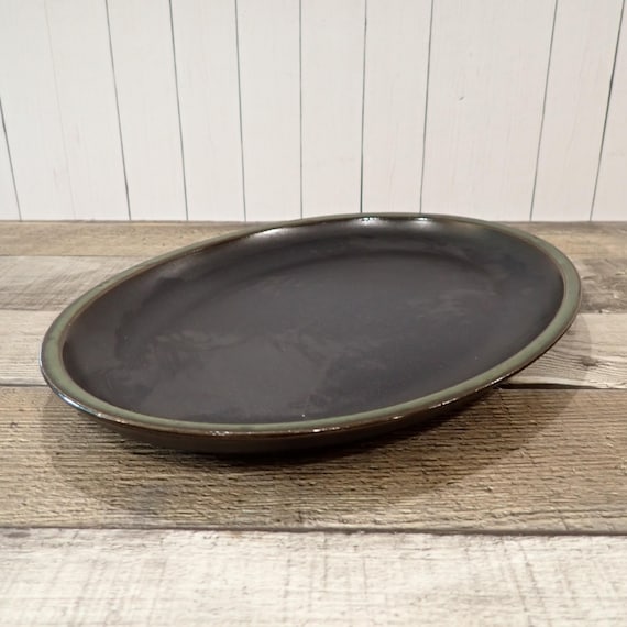 Vintage Denby KISMET BLUE 11" Oval Platter Serving Plate Blue Stoneware with Green Band Made in England