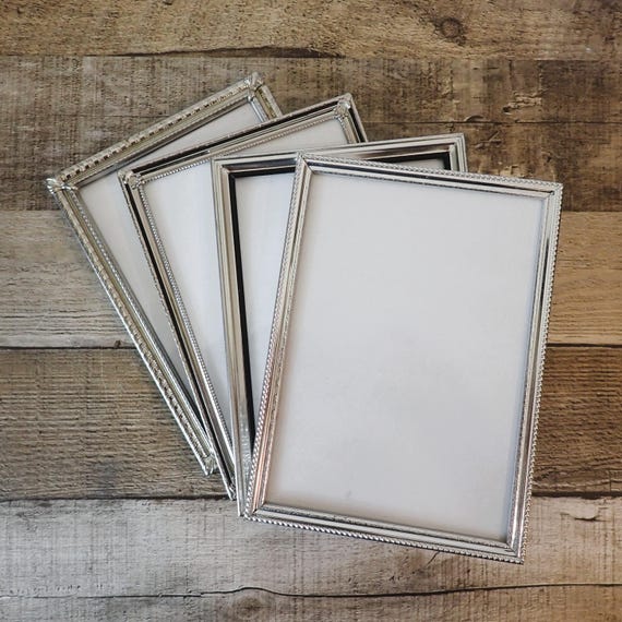 Vintage Silver Metal 5x7 Photo Picture Frame Set of 4 Frames 5" x 7"