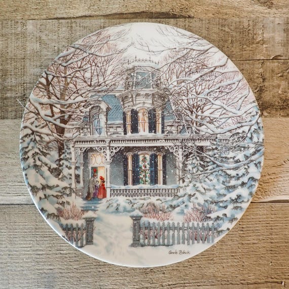 Vintage Pickard Holiday Traditions Christmas Homecoming by Carole Black Plate First Issue 1992