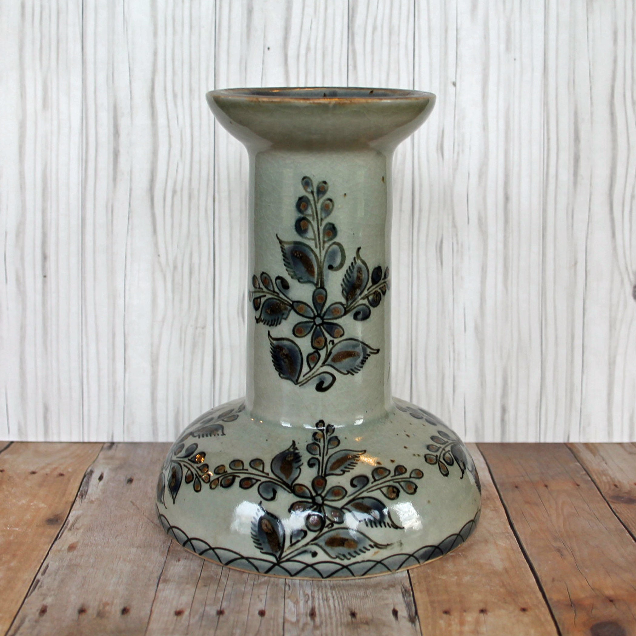 Vintage KEN EDWARDS Ceramic Mexican Tonala Candlestick Taper Candle