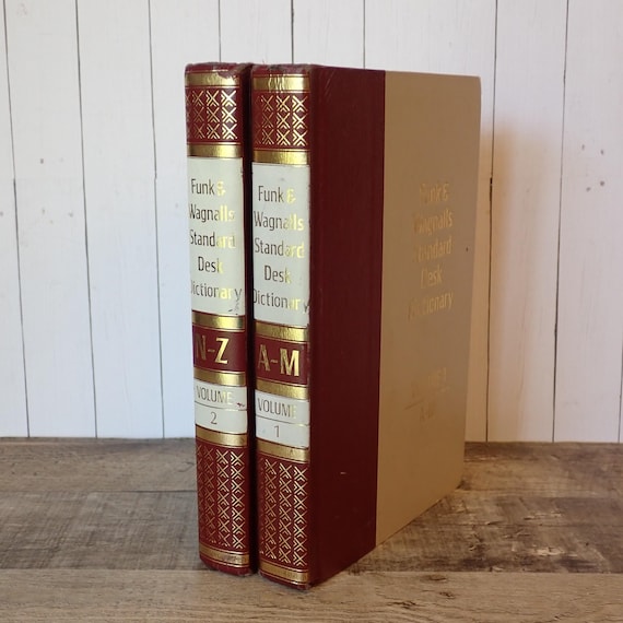Vintage Funk and Wagnalls Standard Desk Dictionary Set of 2 Books 1976 Red and Gold Binding