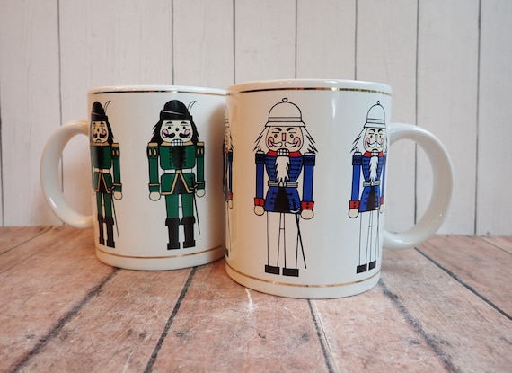 Vintage Christmas Mug Set of 2 Nutcracker Mugs Coffee Cup Holiday Drinkware