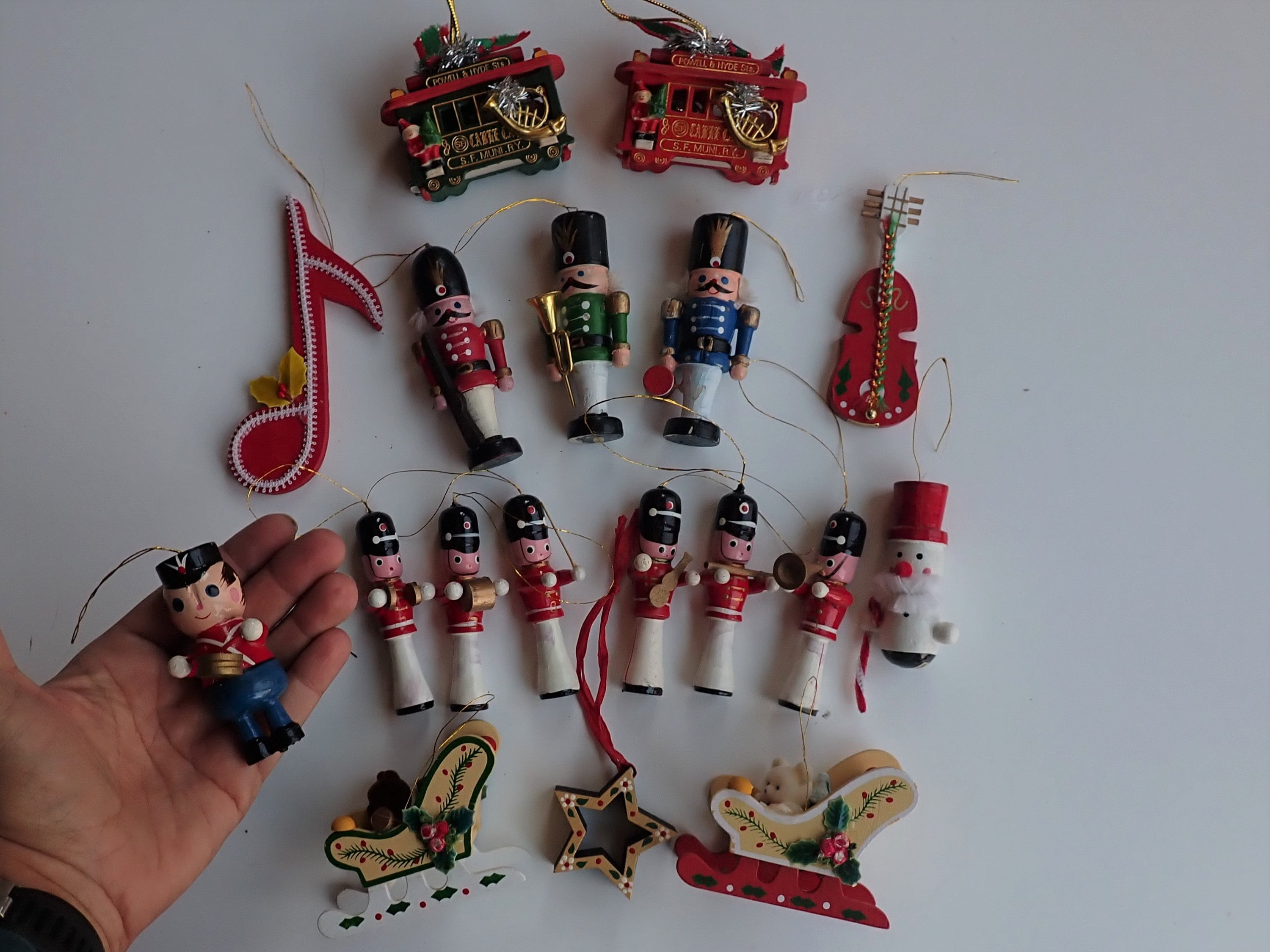 Vintage Wooden Christmas Ornaments Set of 18 Wood Ornaments Mix and