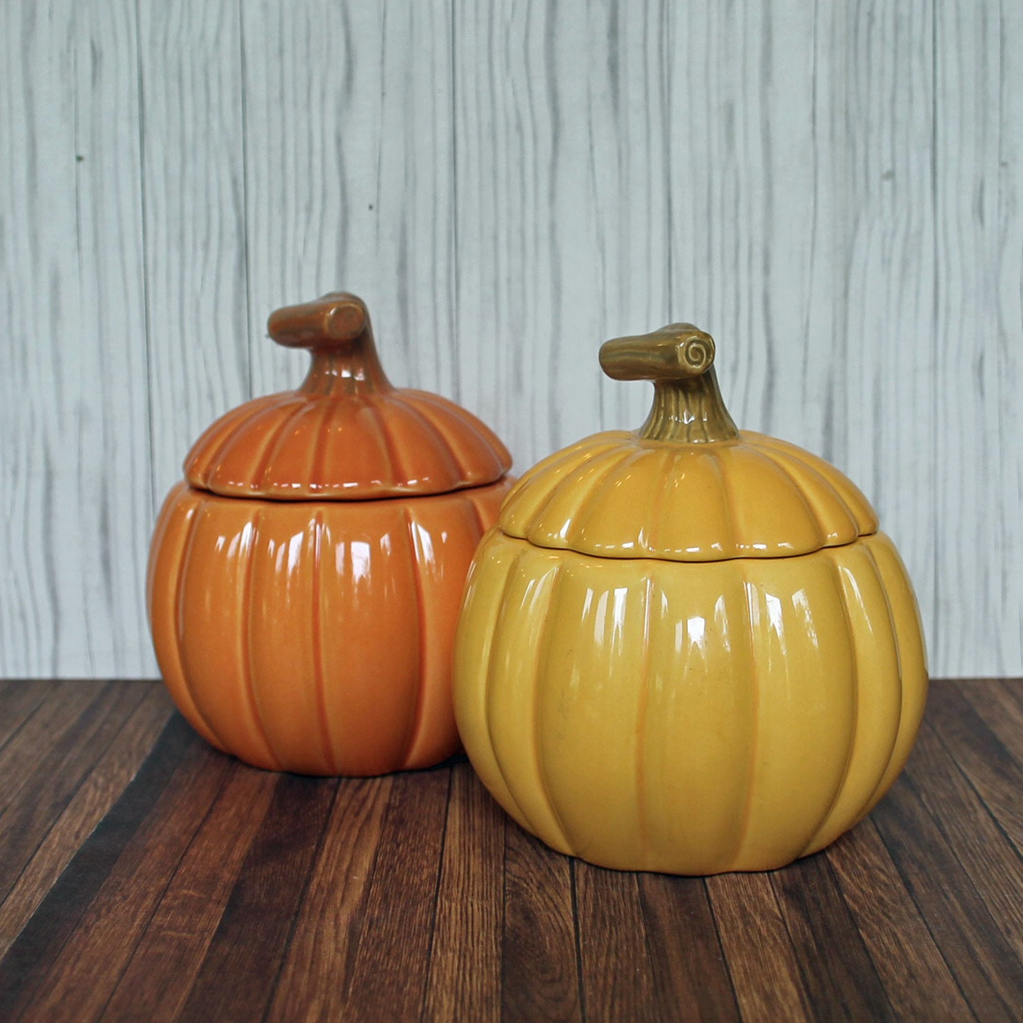 Vintage Ceramic Hallmark Pumpkin Bowl Dish Candle Holder with Lid Set of 2 Votive Holder Fall