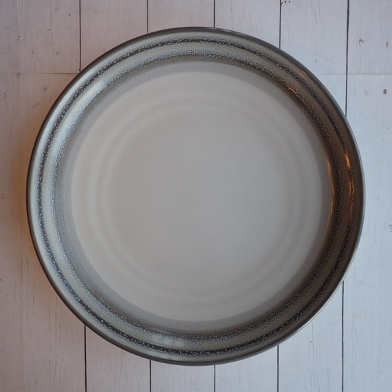 Vintage Noritake Stoneware SIERRA TWILIGHT Salad Plate Set of 3 White Stoneware with Gray Faded Banded Design