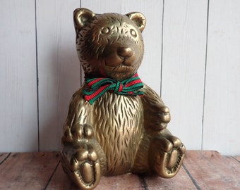 Vintage Brass Teddy Bear Figurine Christmas Decor