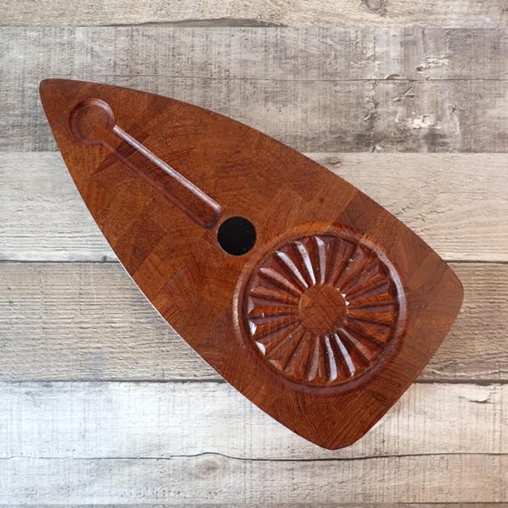 Vintage Digsmed Denmark Teak Wood Boat Shaped Tray or Cutting Board Cheese Board 1964 Mid Century Modern