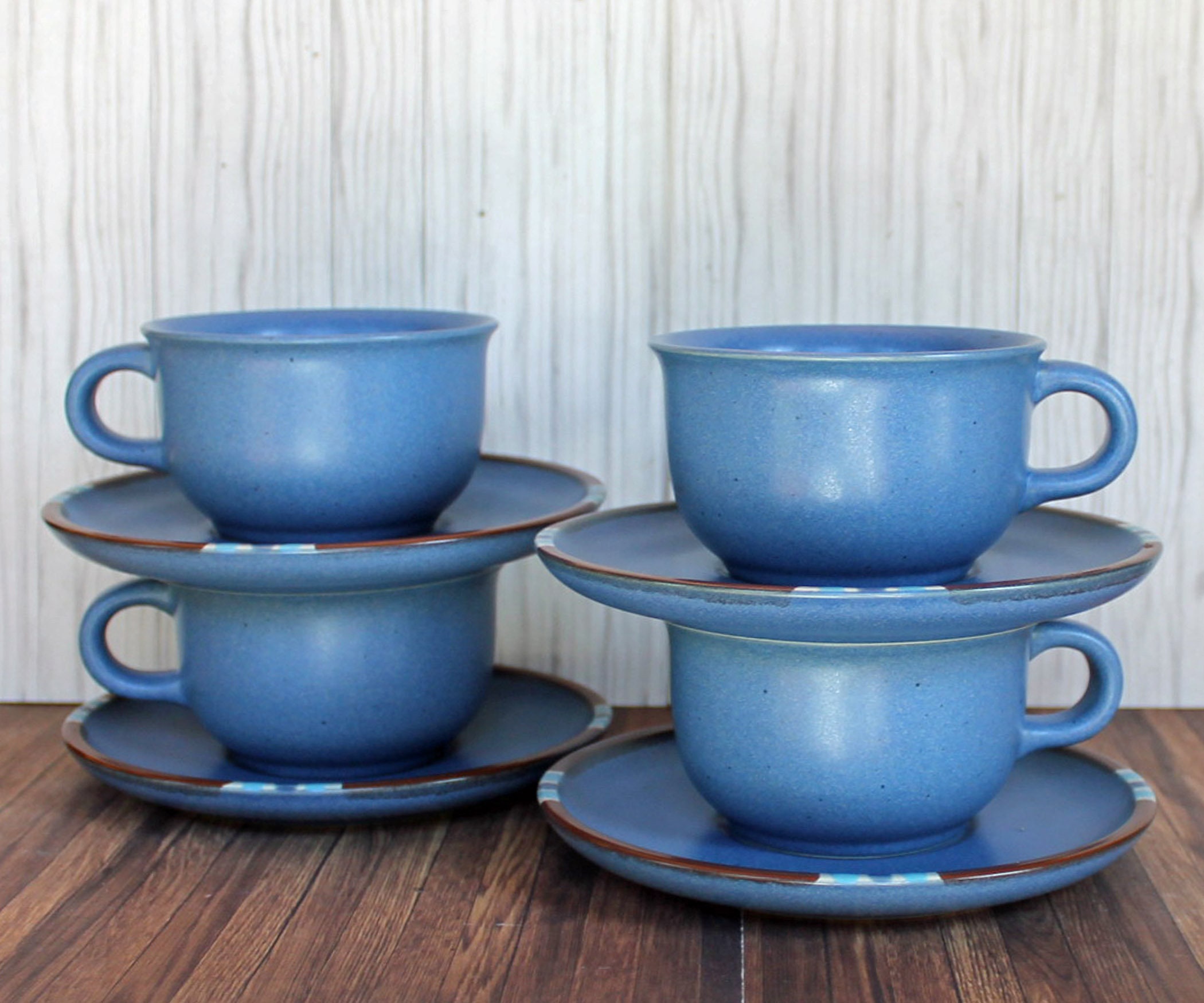 Vintage Dansk MESA SKY BLUE Cups and Saucers Set of 4 Ceramic Stoneware Made in Japan