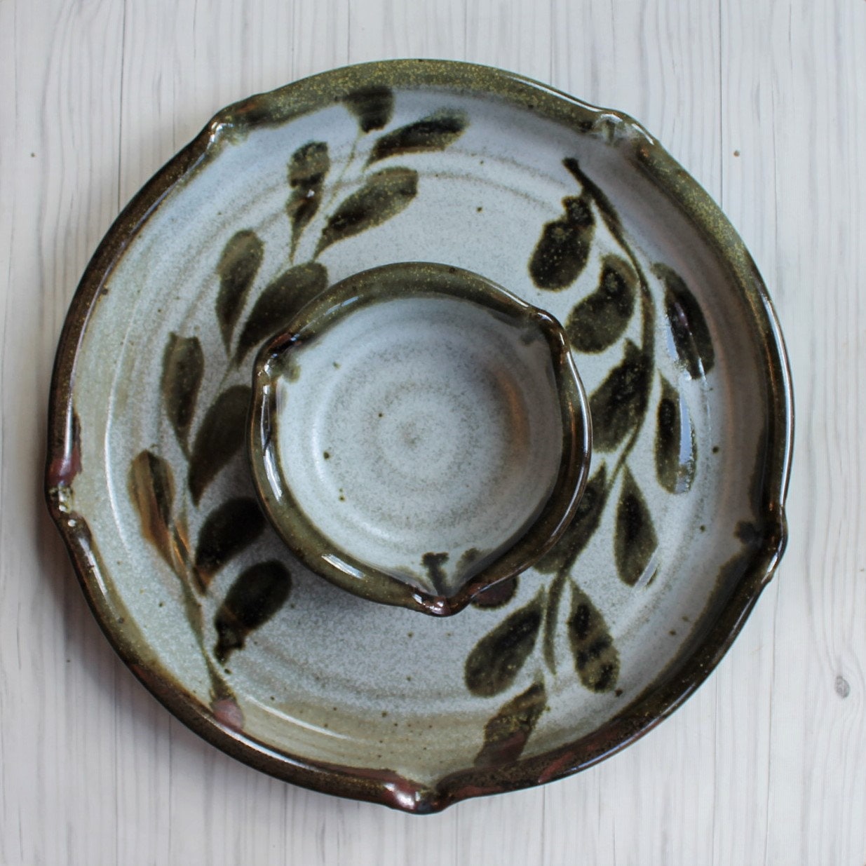 Vintage Peggy Ahlgren Wilson Creek Pottery Chip Dip Plate Appetizer