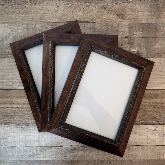 Vintage Brown 5x7 Frame with Leaf Designs Set of 3 Matching Frames 5" x 7"