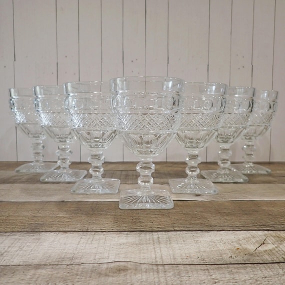 Vintage Imperial Glass TRADITION Clear Water Goblets Set of 8 with Diamond and Dot Pattern