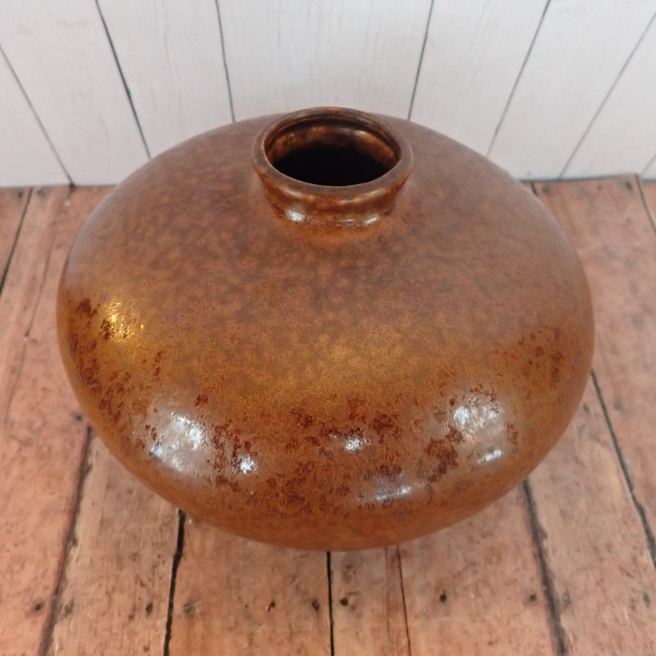 Vintage Brown Stoneware Pottery Vase Mid Century Modern Design with