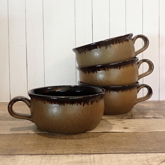 Park Desigs MOLASSES Stoneware Soup Bowl with Handle Set of 4 Brown Drip Bowls