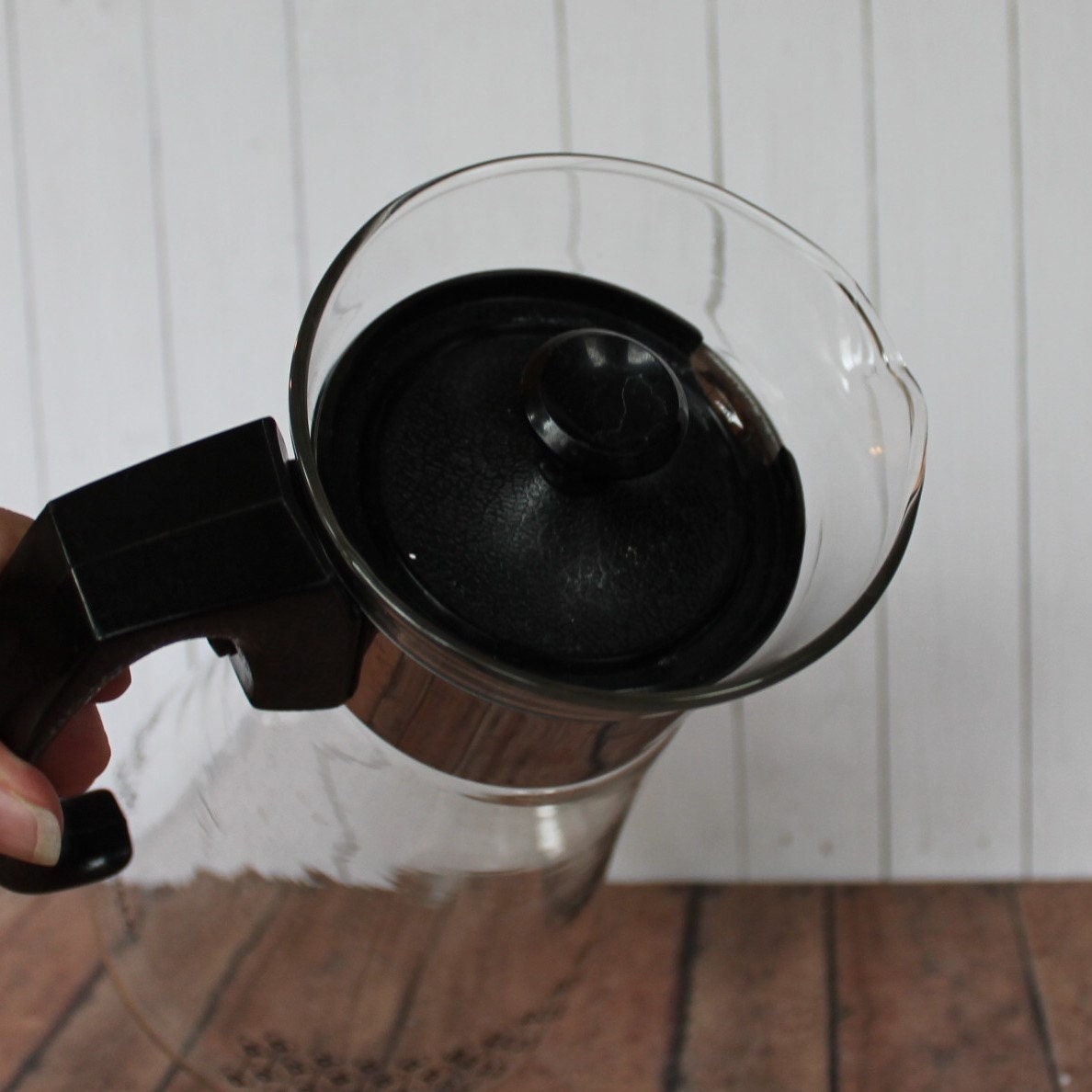 Vintage Pyrex Glass Coffee Pot Carafe Beverage Server Clear Brown with