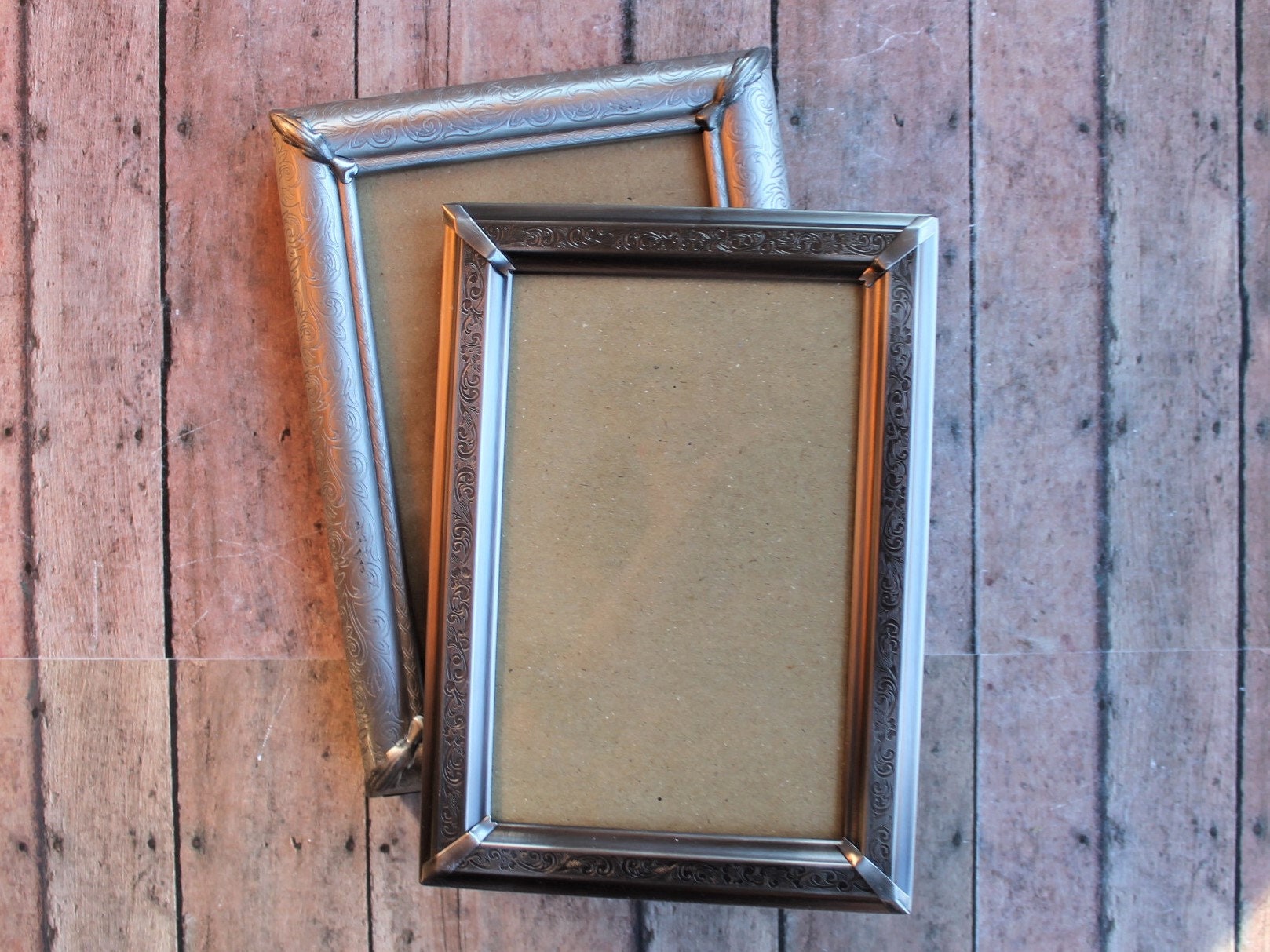 Vintage 4x6 Metal Silver Photo Picture Frame Set of 2 Frames Scroll and