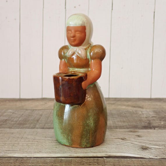 Vintage Frankoma Gardner Flower Girl Figurine Vase #700 Green Dress