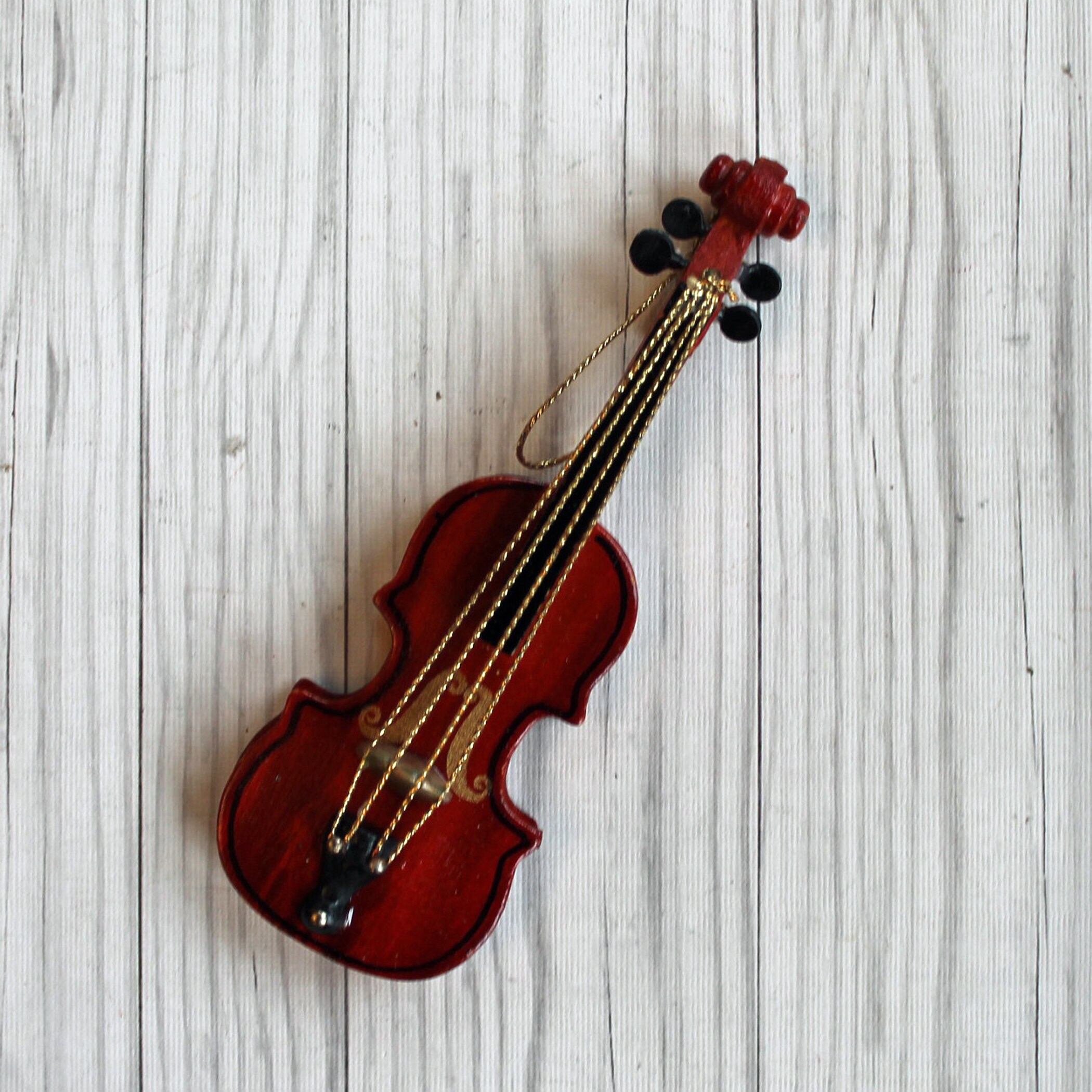 Vintage Kurt Adler Wood Violin Christmas Ornament Santas World with