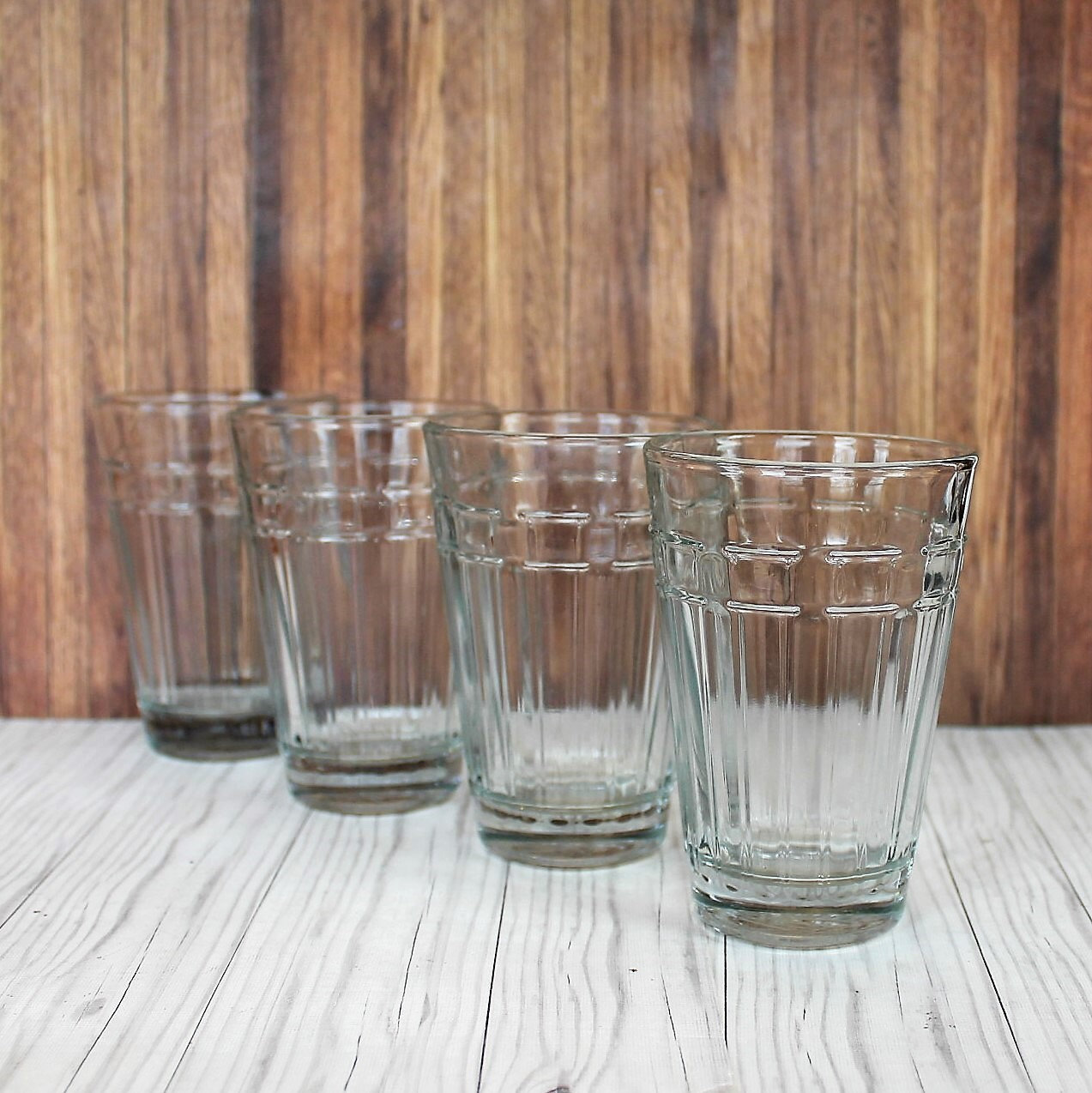 Vintage Longaberger Glass WOVN TRADITIONS Clear Tumbler Set of 4 8 oz