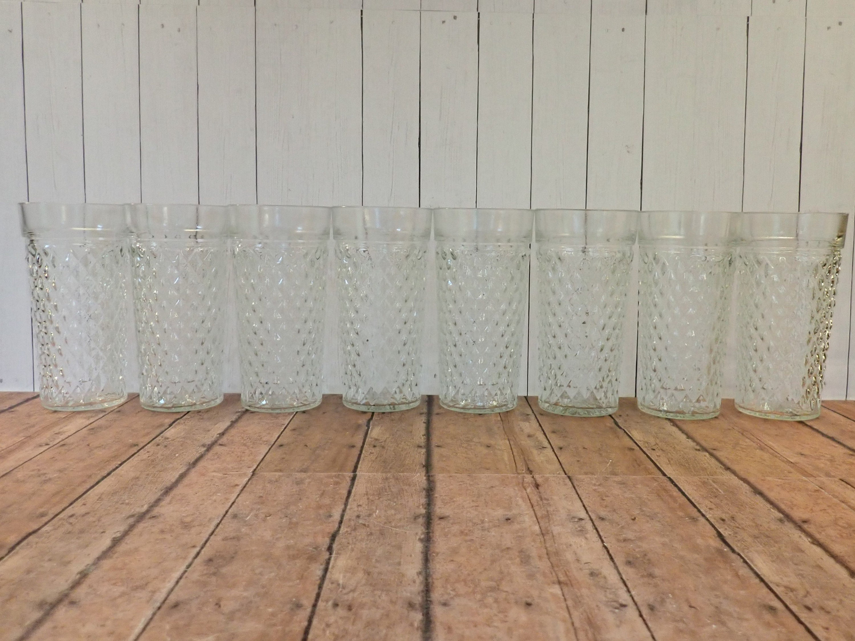 Vintage Clear Jelly Jar Tumblers Set of 8 with Diamond Pattern 12 oz