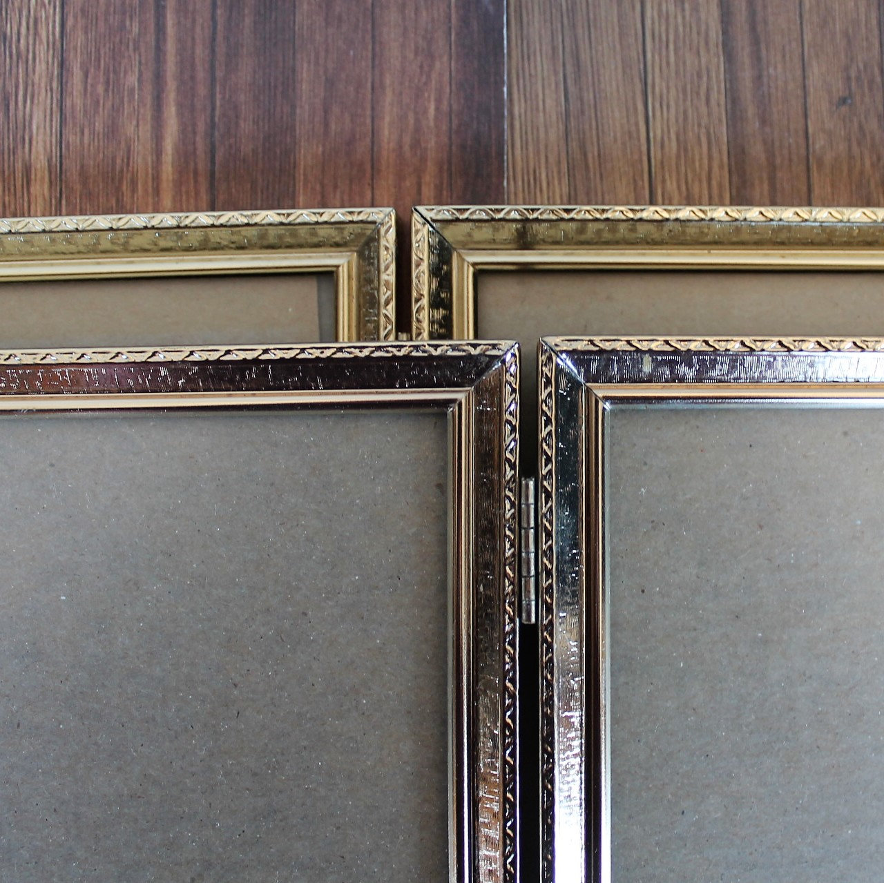 Vintage 5x7 Double Hinged BiFold Metal Gold Brass Photo Picture Frame