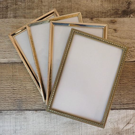 Vintage 3x5 Metal Gold Brass Colored Photo Picture Frame Set of 4 Frames 3.5" x 5" All Different Patterns