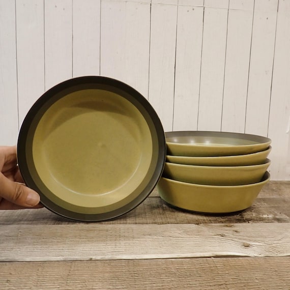 Vintage Arrowstone APACHE GOLD Soup Cereal Bowl Set of 5 Mid Century Modern Banded Kasuga Stoneware