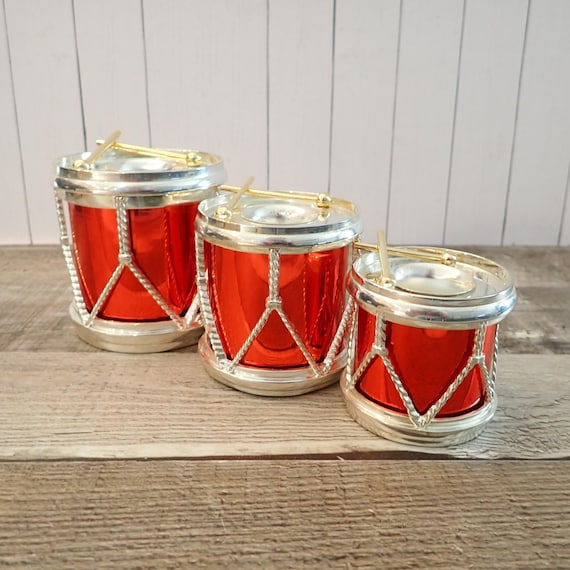 Vintage GODINGER Silver Plated Drum Candle Holder Set of 3 Christmas Candle Holders