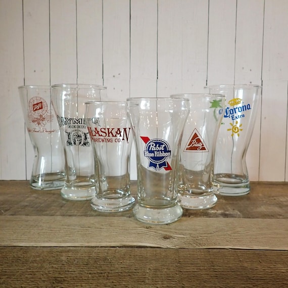 Vintage Beer Glasses Tappers Set of 6 Mismatched Brands Schlitz Pabst Corona Blatz Olympia