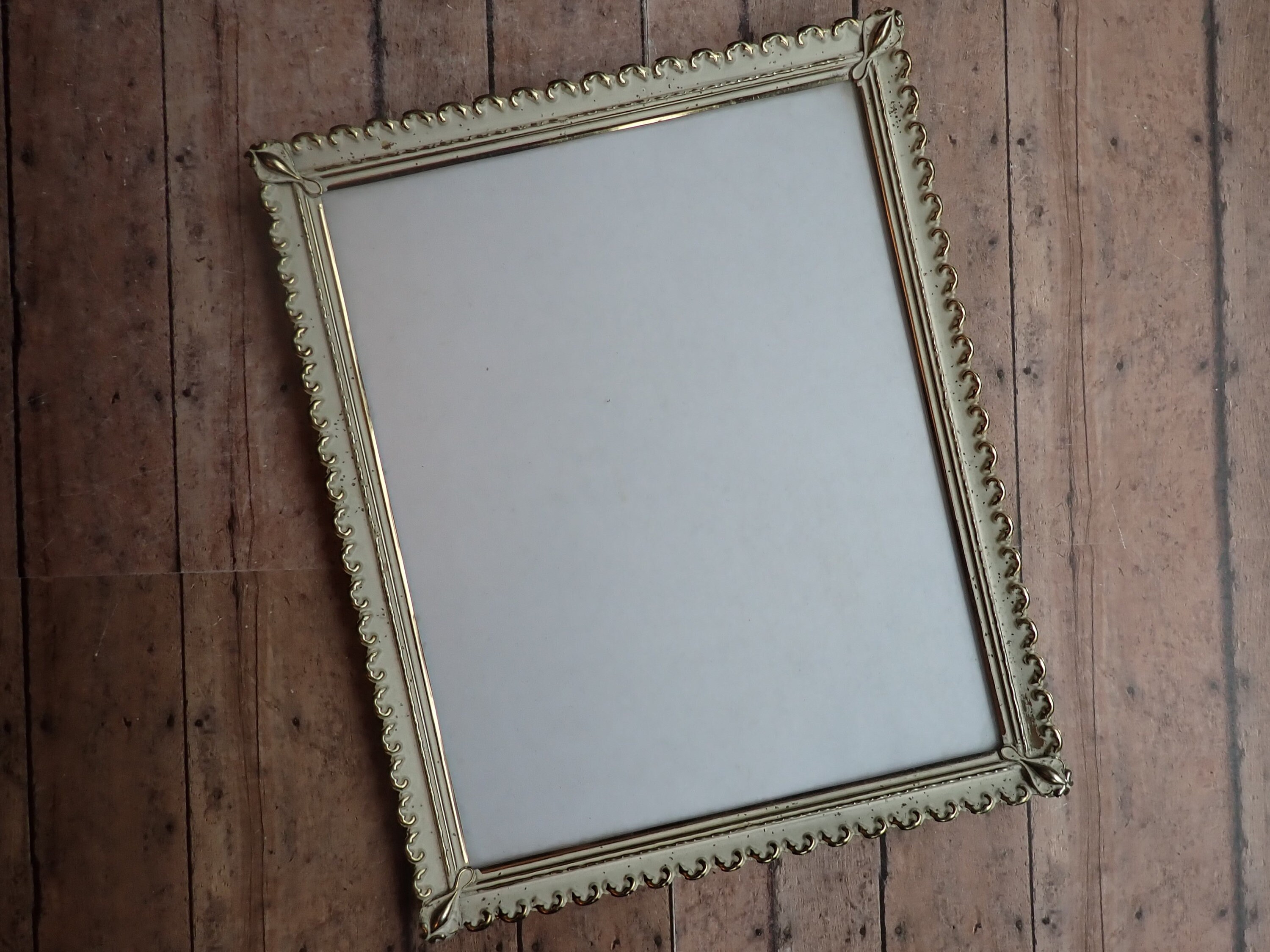 Vintage 8x10 Brass Photo Picture Frame White Enamel Accent Scroll Vine