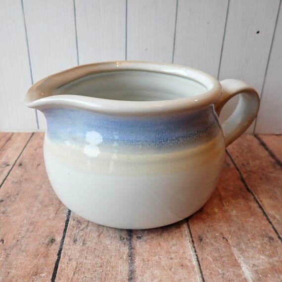 Vintage Noritake POLAR Stoneware Gravy Boat White and Blue Banded Gravyboat