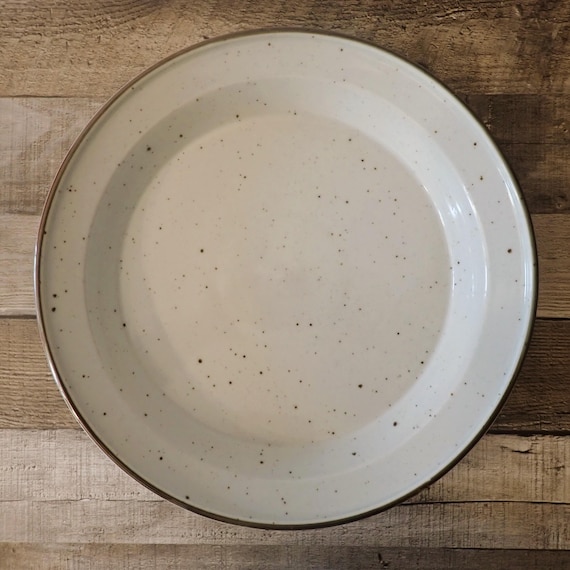 Vintage Dansk BROWN MIST 13" Deep Round Platter Serving Plate White Stoneware with Brown Band Denmark