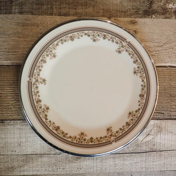 Vintage Lenox Lace Point Salad Plate Single Plate Ivory White with Gray and Pink Flowers and Leaves