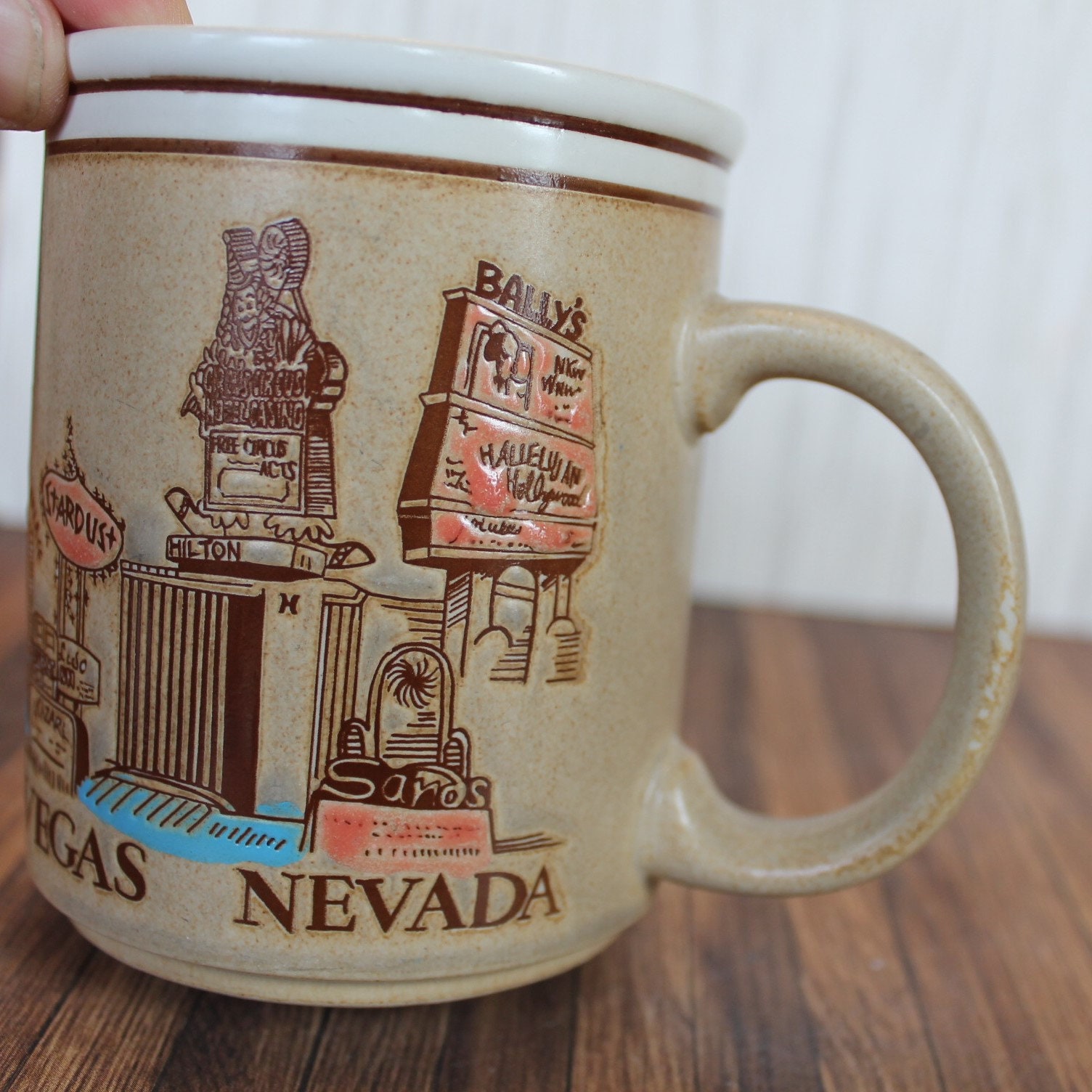 Vintage Las Vegas Ceramic Souvenir Mug Cup The Strip Hotel Casino Ballys Stardust Caesars Palace