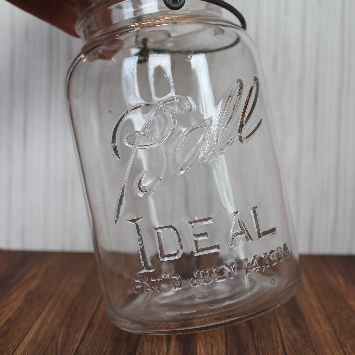 Vintage Clear Glass Ball Ideal Jar with Lid and Bail Quart Sized Mason Jar 1920's No Line Logo