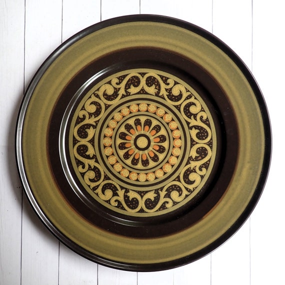 Vintage Mikasa Majorca VERONA 10" Dinner Plate Set of 3 Brown Green Orange Floral Medallion Design Mid Century Modern