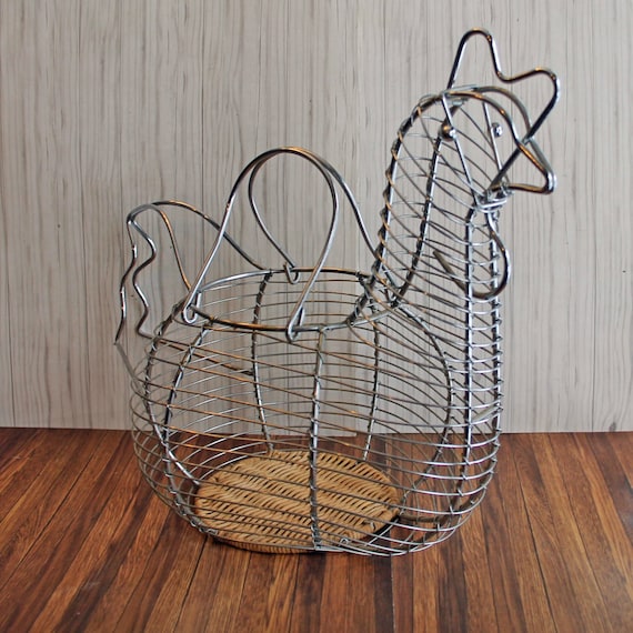 Vintage Metal Wire Egg Basket Chicken Rooster Shaped with Etsy