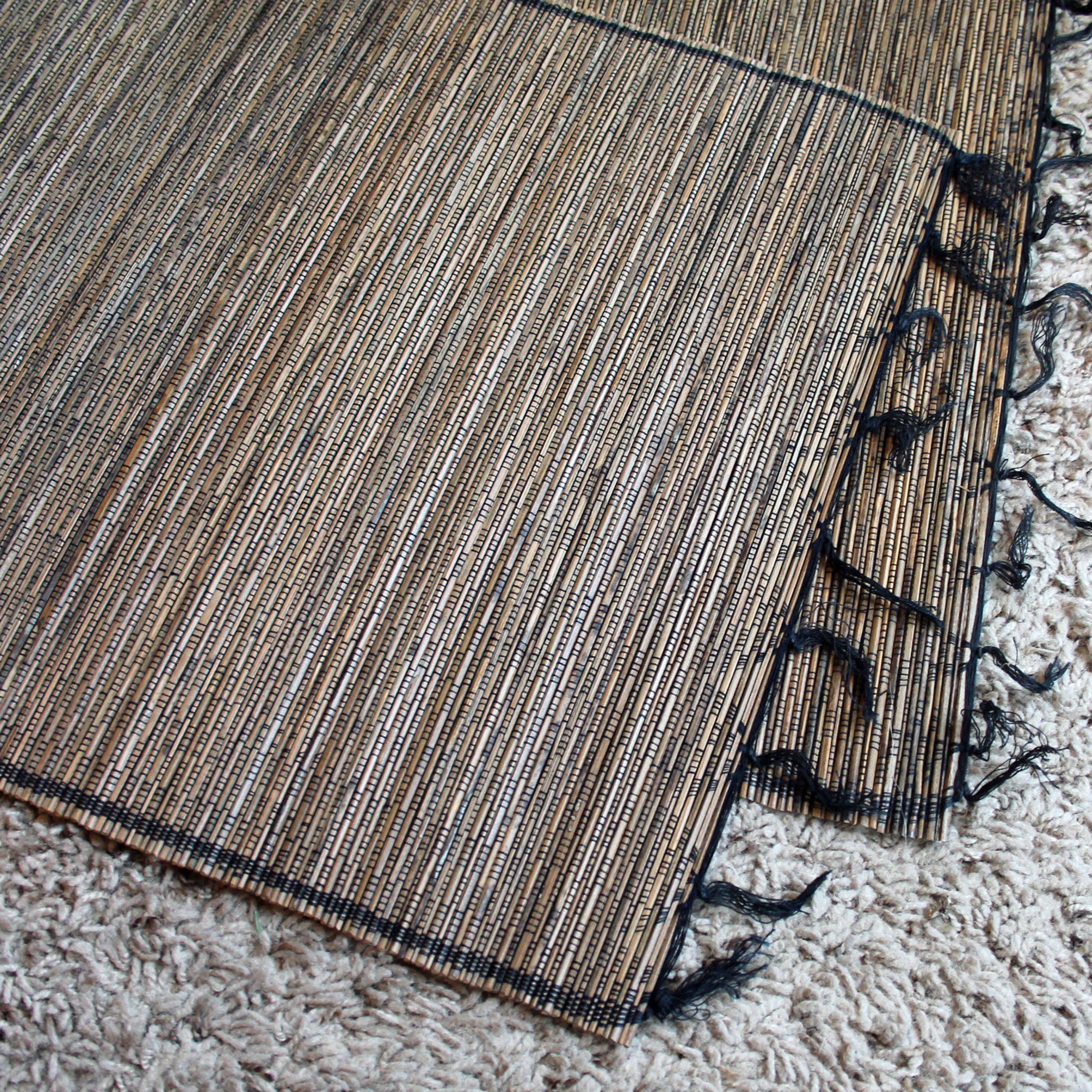 Vintage Bamboo Woven Placemants Set of 2 Brown with Black Stitching