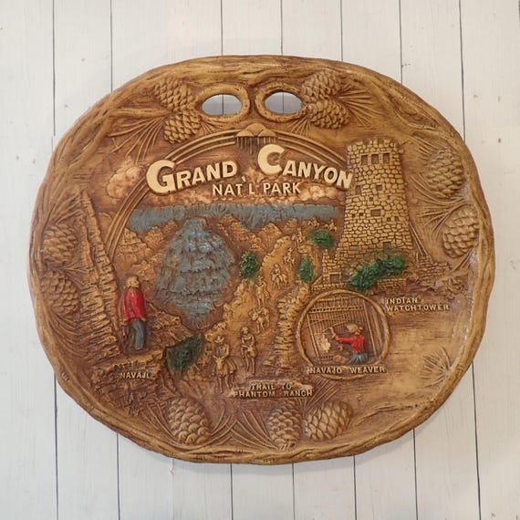 Vintage Grand Canyon National Park Faux Wood Souvenir Wall Plate Tray Bowl by TACO