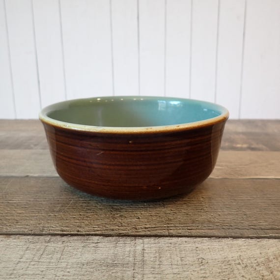 Vintage Red Wing VILLAGE GREEN Coupe Cereal Bowl Single Green and Brown Stoneware Country Fare