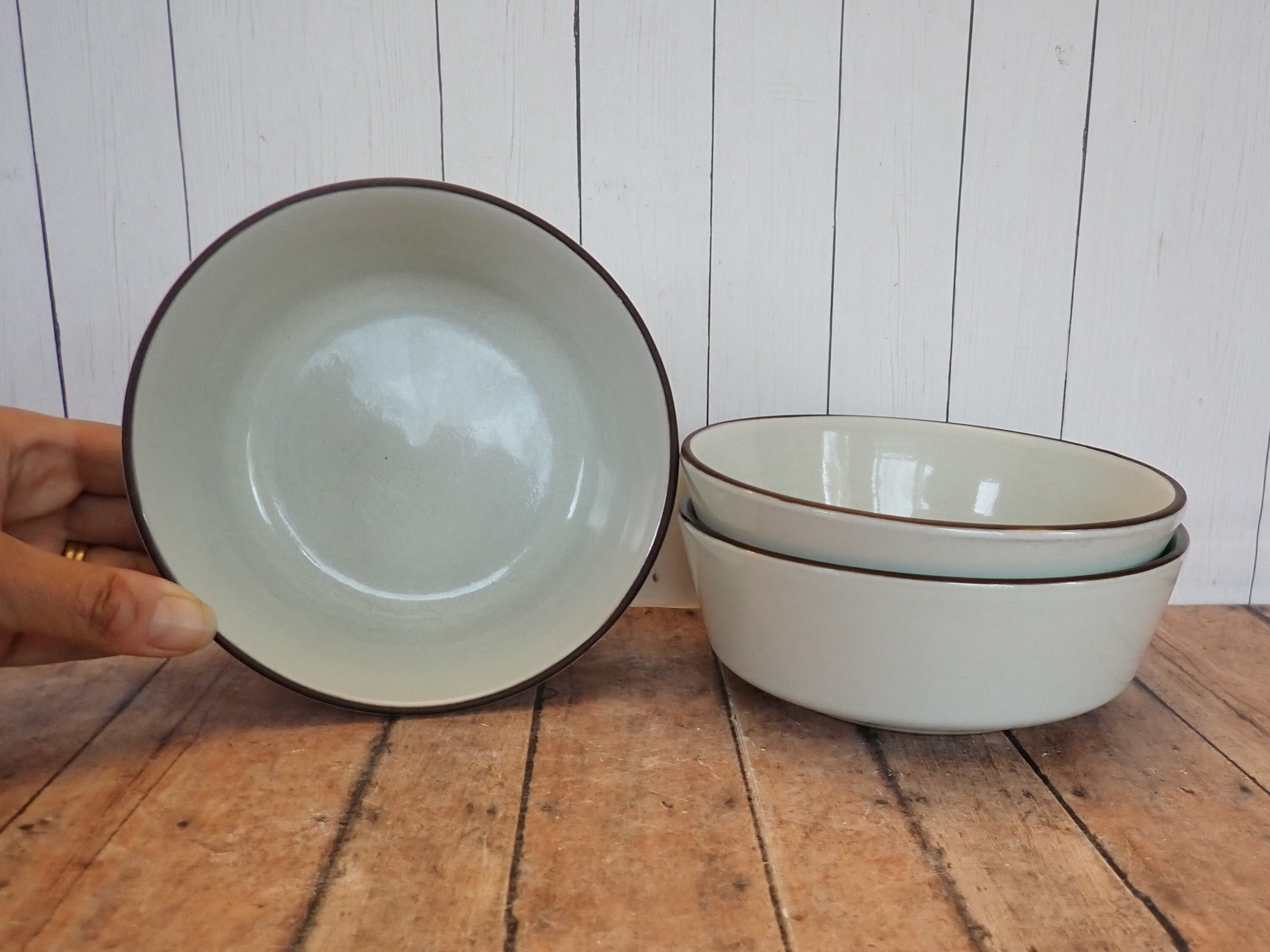 Vintage Denby SUMMIT Celadon Stoneware Cereal Bowl Set of 3 Bowls Off