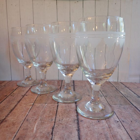 Vintage Pfaltzgraff Midnight Sun or Morning Light Iced Tea Water Goblet Set of 4 Clear Glass with Modern Triangle Pattern 1990s