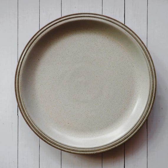 Vintage Hall by Denby ARTISTONE Dinner Plate Set of 2 Plates White with Tan Bands Made in England