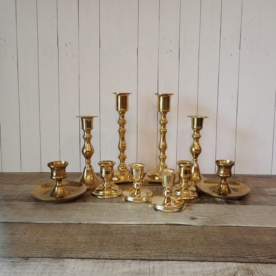 Vintage Brass Candlestick Set of 10 Candle Sticks Matching Pairs Wedding Candle Stick Holders