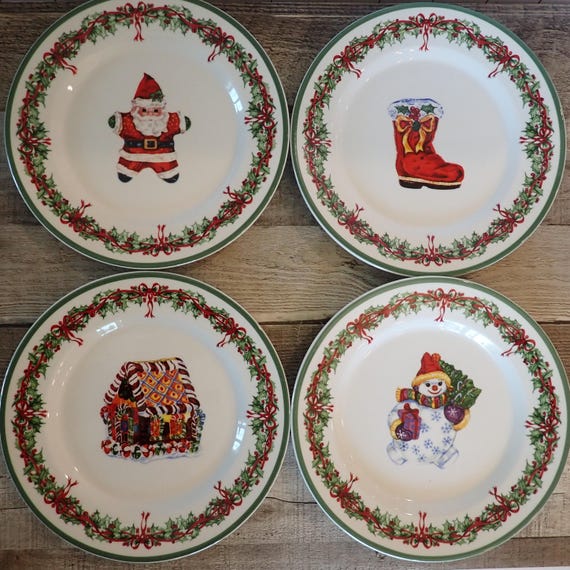 Vintage Christopher Radko Holiday Celebrations Salad Plate Set of 4 Christmas Plates